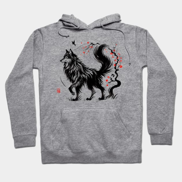 Chinese Style Ink Wolf Hoodie by T-Shirt Paradise